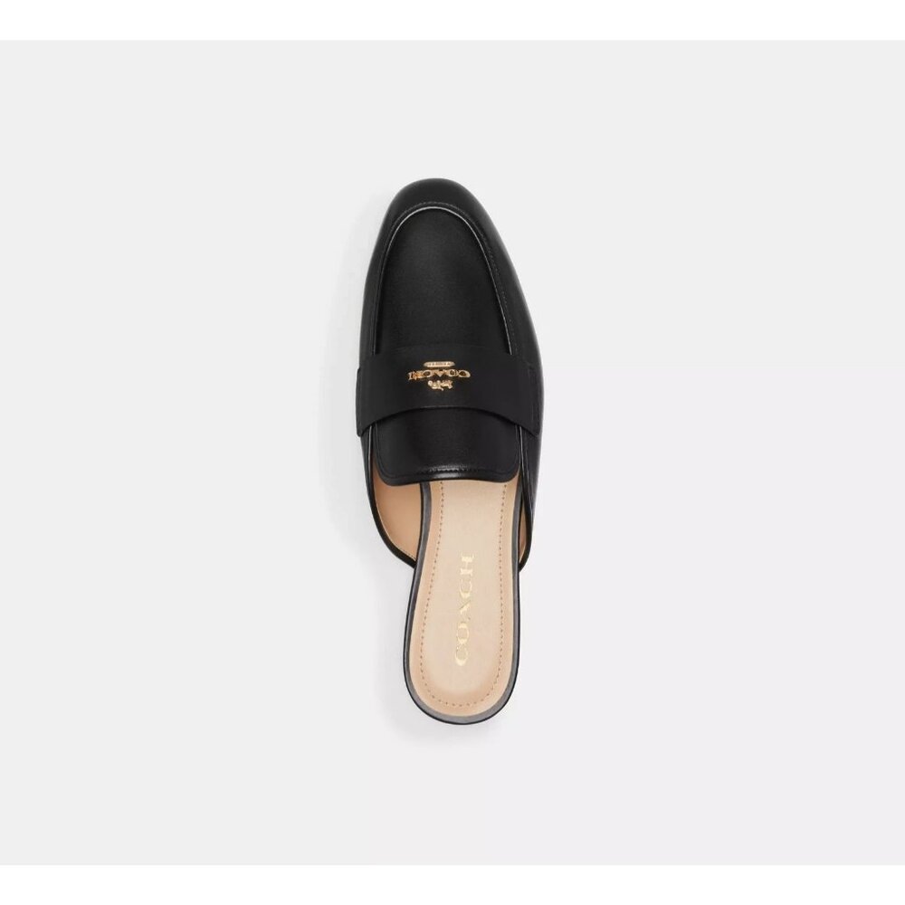 Coach Women's Black Leather Round Toe Samie Slide on Mule Flat Shoes Size 6 - Picture 3 of 9
